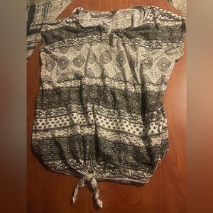 Lucky Brand Black and White Marled Scoop Neck Top